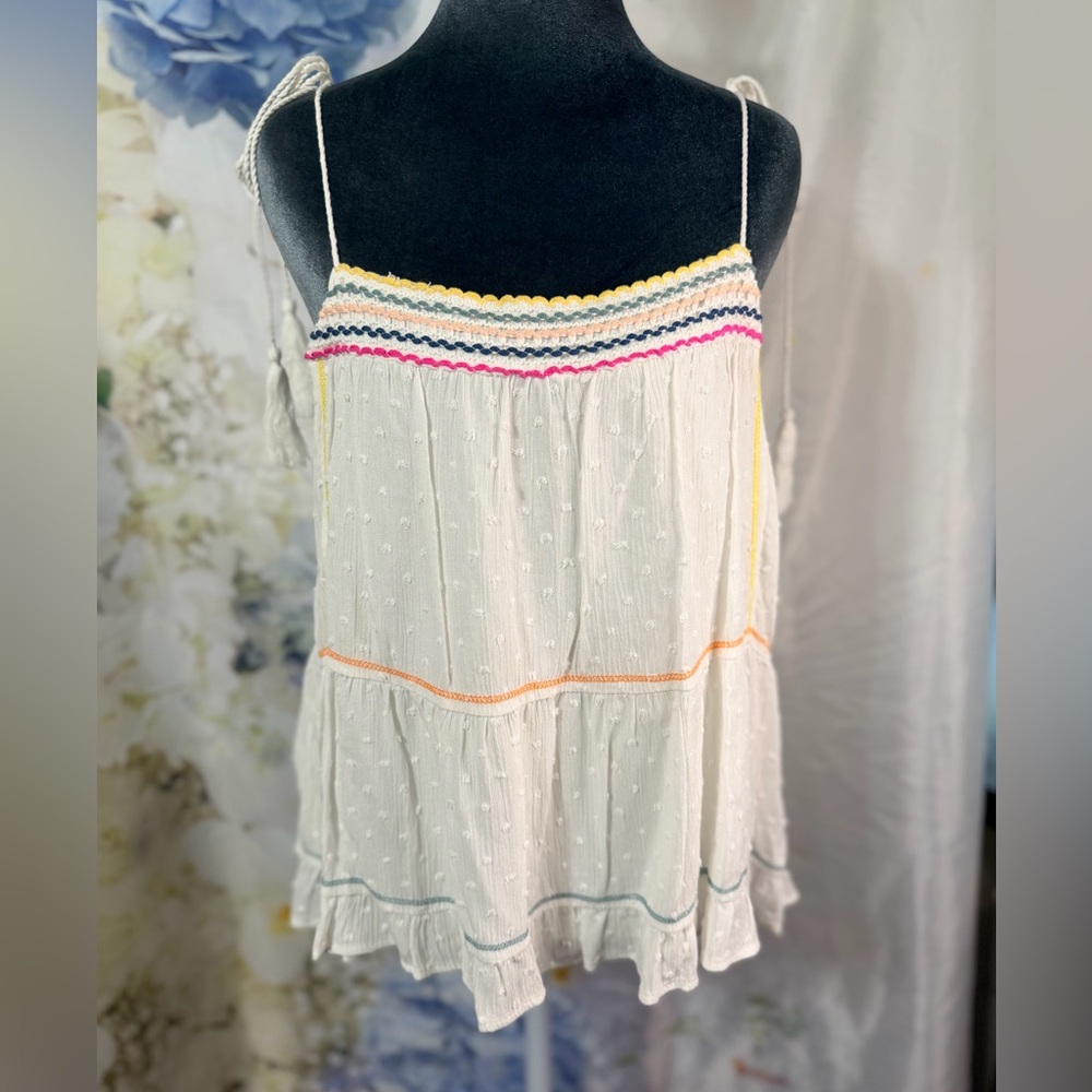 Altar'd State White Camisole with Multicolor Trim Lined String straps